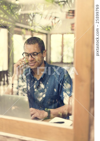 Man Working Coffee Shop Cafe Concept Man Working Coffee Shop Cafe Concept 25899769