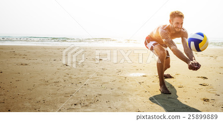 Man Beach Summer Holiday Vacation Volleyball Concept Man Beach Summer Holiday Vacation Volleyball Concept 25899889