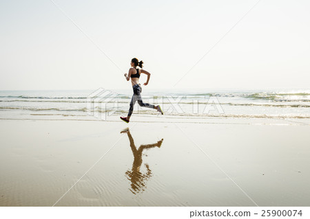 Running Exercise Training Healthy Lifestyle Beach Concept Running Exercise Training Healthy Lifestyle Beach Concept 25900074