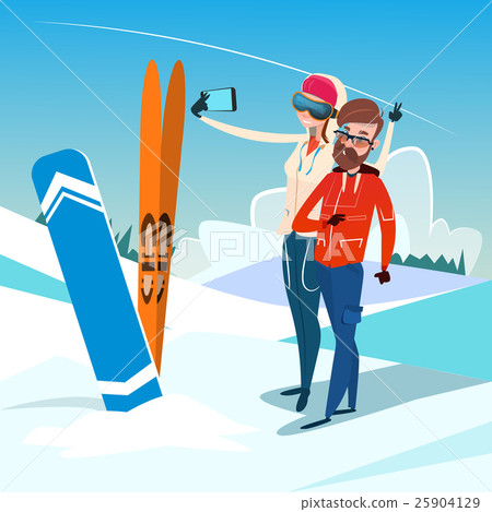 Couple Man And Woman With Ski Snowboard Take Couple Man And Woman With Ski Snowboard Take 25904129