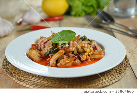 stir fried chicken with holy basil and hot chilli stir fried chicken with holy basil and hot chilli 25904660
