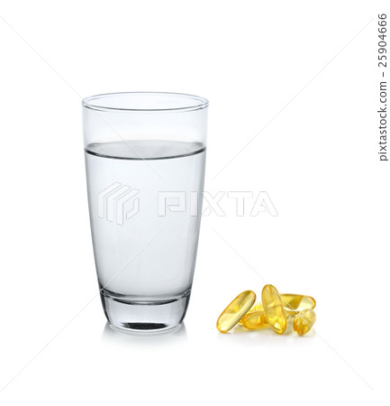 glass of water with fish oil on white background glass of water with fish oil on white background 25904666