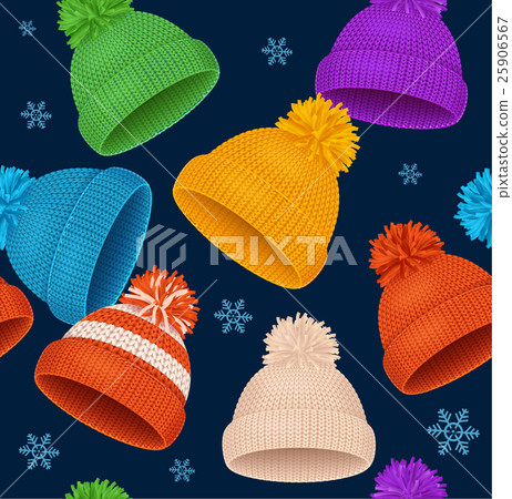 Knitted Hat Winter Background Pattern. Vector 25906567