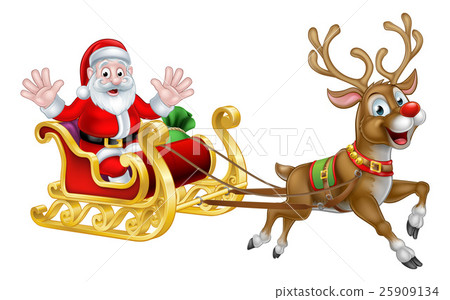 Christmas Cartoon Santa and Reindeer Sleigh Christmas Cartoon Santa and Reindeer Sleigh 25909134