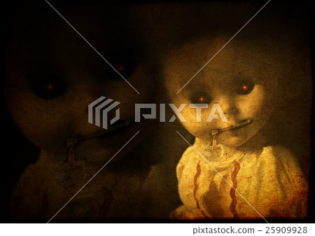 Grunge background with vintage evil spooky dol 25909928