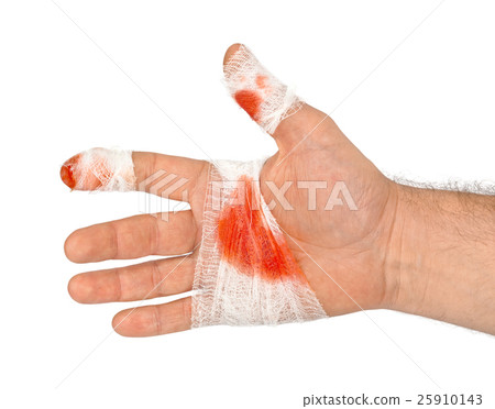 Hand with blood and bandage Hand with blood and bandage 25910143