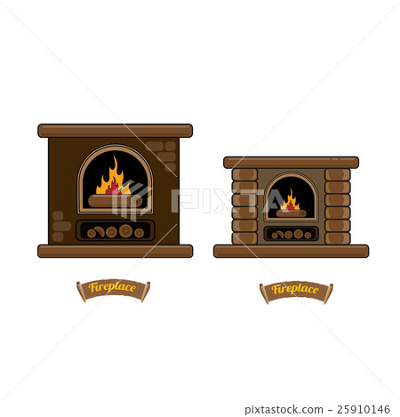 fireplace icon set isolated on white. 25910146