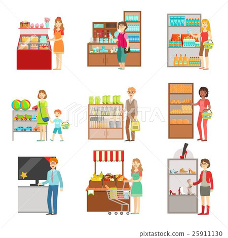 People Shopping In Department Store Set Of 25911130