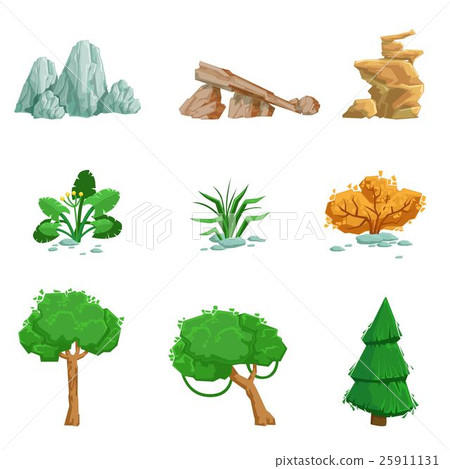 Landscape Natural Elements Set Of Detailed Icons Landscape Natural Elements Set Of Detailed Icons 25911131