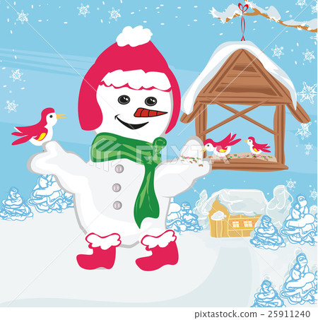 snowman feeds the birds snowman feeds the birds 25911240