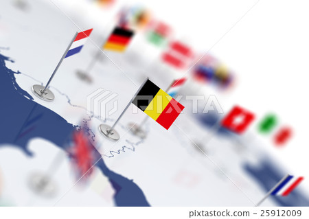 Belgium flag in the focus. Europe map with flags Belgium flag in the focus. Europe map with flags 25912009