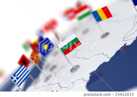 Bulgaria flag in the focus. Europe map with flags Bulgaria flag in the focus. Europe map with flags 25912015