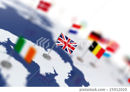 England flag in the focus. Europe map with flags England flag in the focus. Europe map with flags 25912020