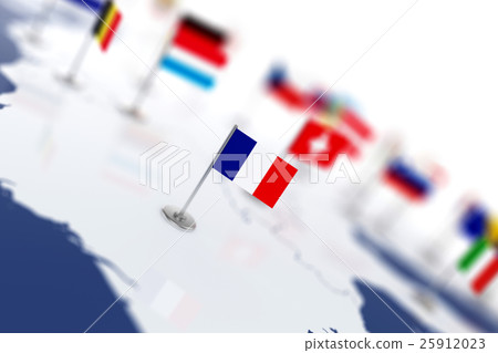 France flag in the focus. Europe map with flags France flag in the focus. Europe map with flags 25912023