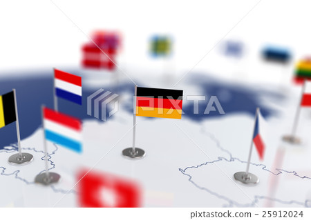Germany flag in the focus. Europe map with flags Germany flag in the focus. Europe map with flags 25912024
