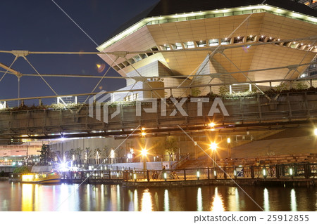 從Ukiwa-bashi大阪難波堀園看的Minatomachi河地方夜視圖 25912855
