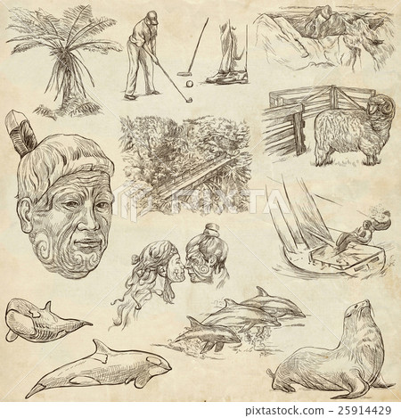 New Zealand. Pictures of Life. An hand drawings. 25914429