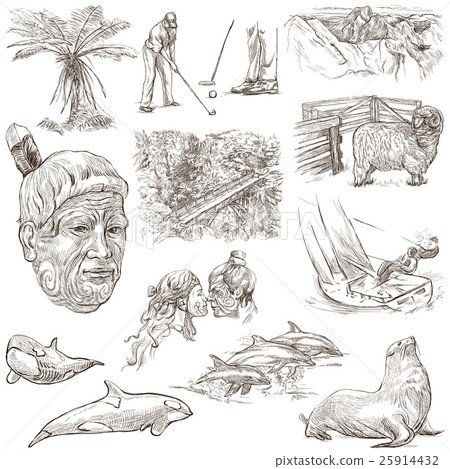 New Zealand. Pictures of Life. An hand drawings. 25914432