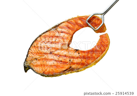 Grilled salmon isolated on white background Grilled salmon isolated on white background 25914539