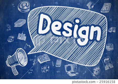Design - Cartoon Illustration on Blue Chalkboard. Design - Cartoon Illustration on Blue Chalkboard. 25916158