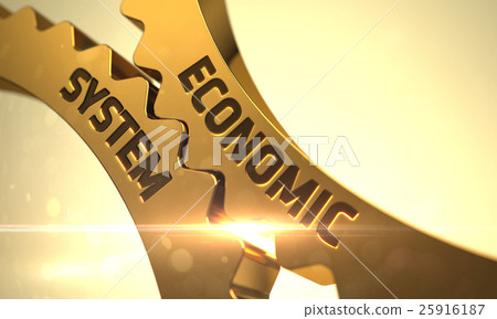 Economic System Concept. Golden Gears. 3D. Economic System Concept. Golden Gears. 3D. 25916187