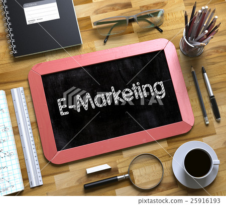 E-Marketing on Small Chalkboard. 3D. E-Marketing on Small Chalkboard. 3D. 25916193