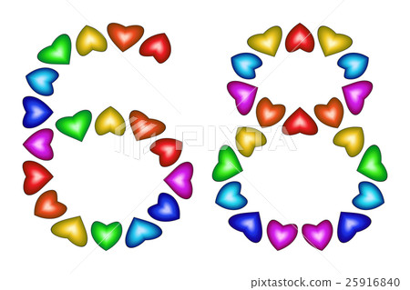 Number 68, sixty eight of colorful hearts on white Number 68, sixty eight of colorful hearts on white 25916840