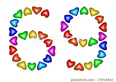 Number 69, sixty nine of colorful hearts on white 25916842