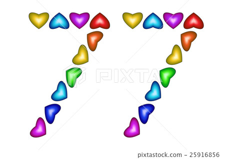 Number 77, seventy seven, colorful hearts on white 25916856