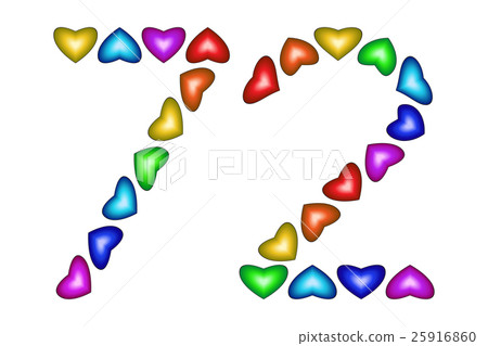 Number 72, seventy two of colorful hearts on white Number 72, seventy two of colorful hearts on white 25916860