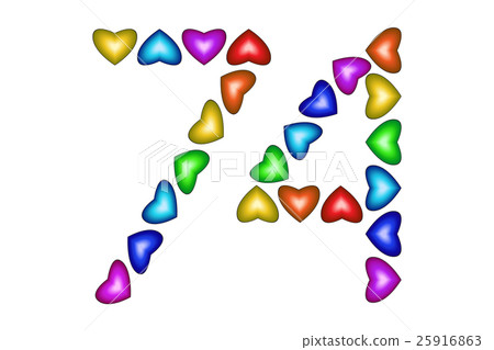 Number 74 seventy four of colorful hearts on white 25916863