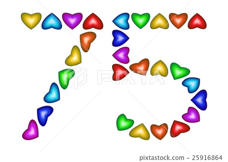 Number 75 seventy five of colorful hearts on white 25916864