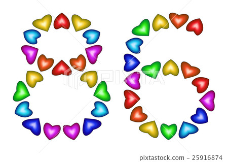 Number 86, eighty six of colorful hearts on white 25916874