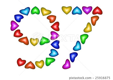Number 97 ninety seven of colorful hearts on white 25916875