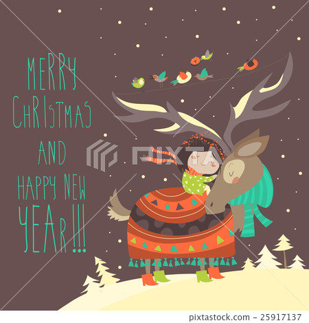 Cute girl hugging reindeer Cute girl hugging reindeer 25917137