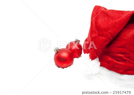christmas balls with red santa claus hat christmas balls with red santa claus hat 25917479