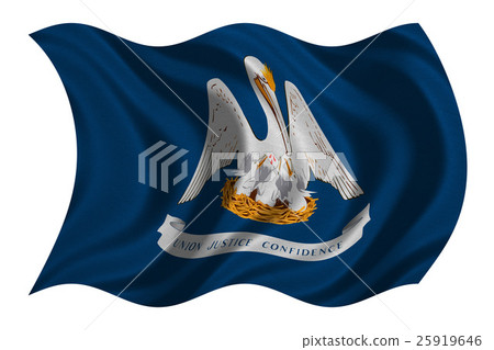 Flag of Louisiana wavy on white, fabric texture 25919646