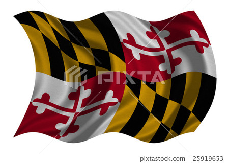 Flag of Maryland wavy on white, fabric texture 25919653