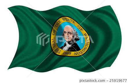 Flag of Washington wavy on white, fabric texture 25919677