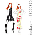 Fashion Sketch of Two Beautiful Girls 25920570
