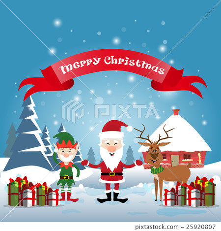 Smiling Santa Claus, Reindeer And Christmas Elf 25920807