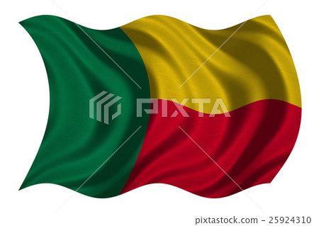 Flag of Benin wavy on white, fabric texture 25924310