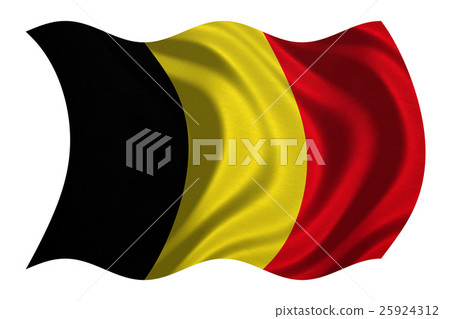 Flag of Belgium wavy on white, fabric texture 25924312