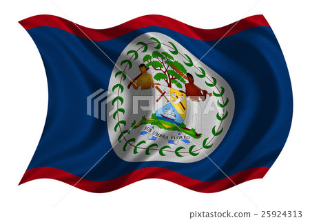 Flag of Belize wavy on white, fabric texture 25924313