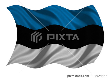 Flag of Estonia wavy on white, fabric texture 25924336