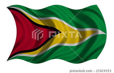 Flag of Guyana wavy on white, fabric texture 25924353