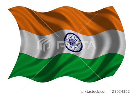 Flag of India wavy on white, fabric texture 25924362