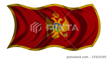 Flag of Montenegro wavy on white, fabric texture Flag of Montenegro wavy on white, fabric texture 25924395