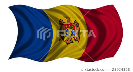 Flag of Moldova wavy on white, fabric texture 25924398