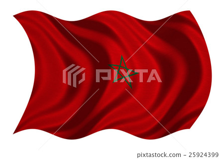 Flag of Morocco wavy on white, fabric texture 25924399